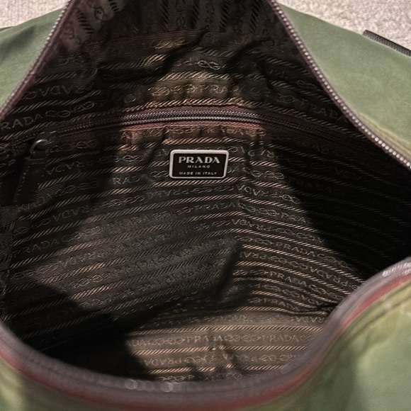 Authentic Prada Zippered Tote 12 X 14 In Dark Green & Dark Brown Straps - Picture 9 of 13